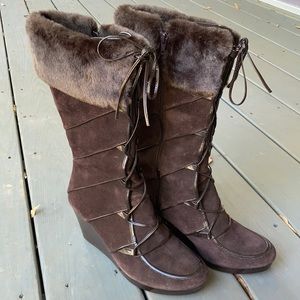 Calvin Klein “Kriss” brown wedge boots